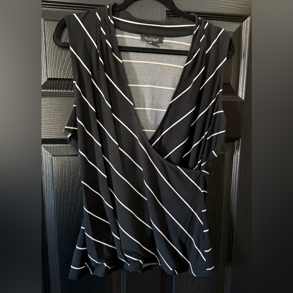 Black and White Striped V-Neck Top